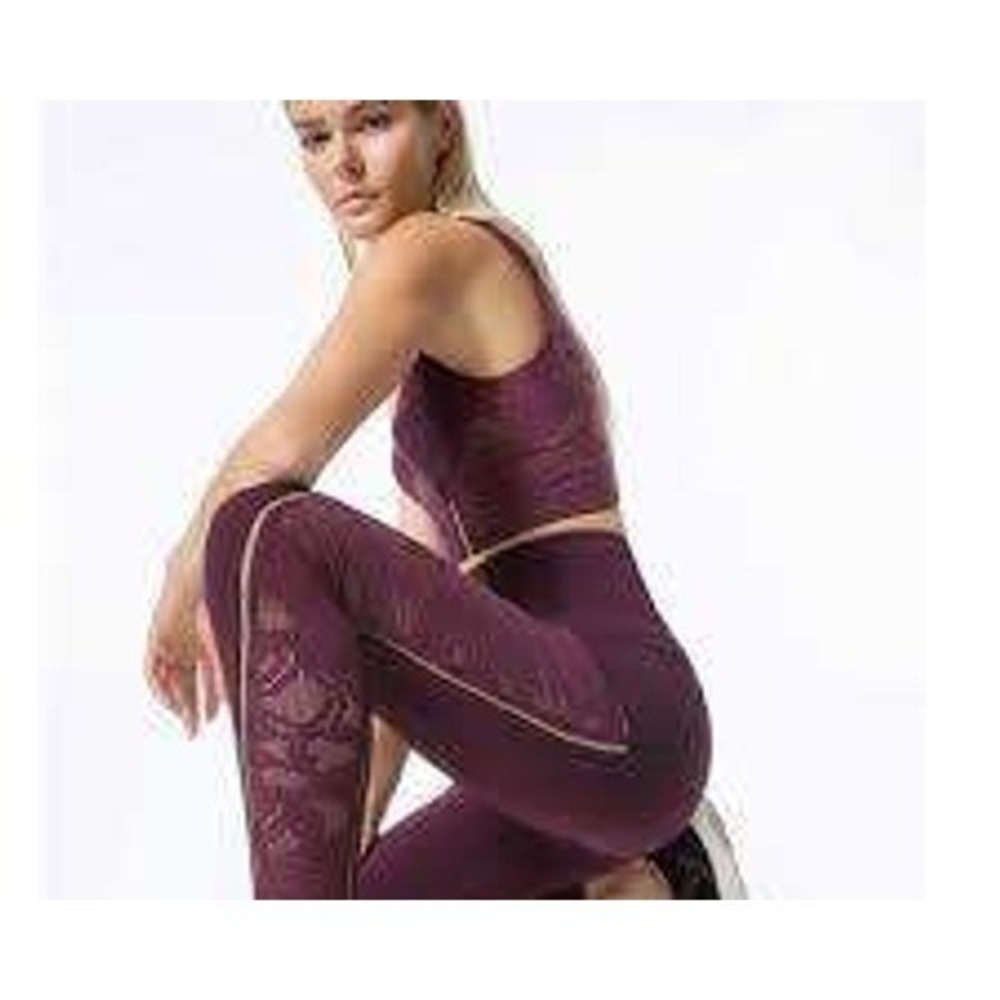 Jonathan Simkhai Carbon38 Lace Trim HighRise Women Leggings Bordeaux Plum XS New